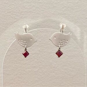 Hilltribe Silver Bird Garnet Drop Earrings